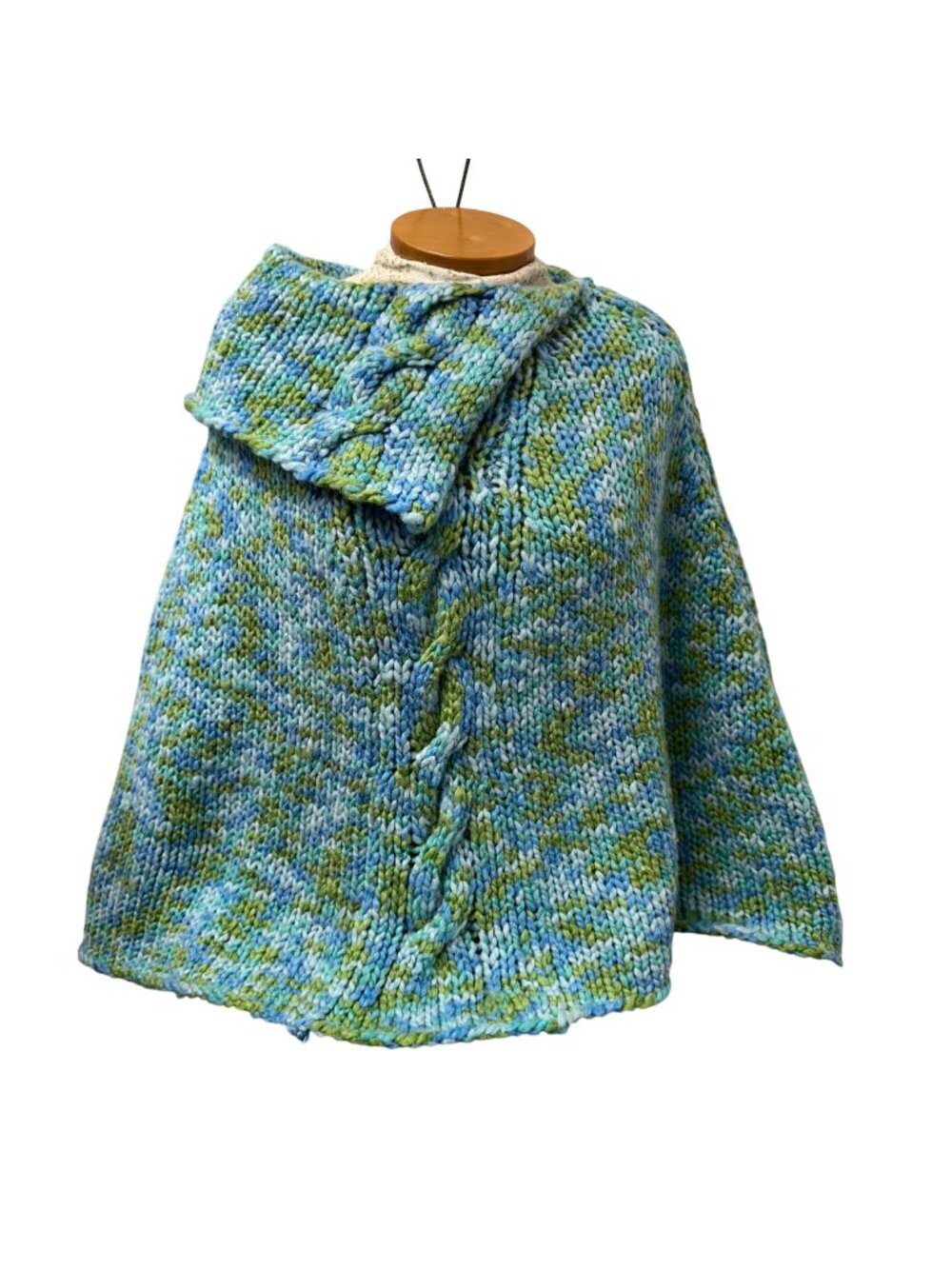 Patagonia Water Girl Wool Blend Knit Poncho O/S Beach Cover Up Warm Blue Green
